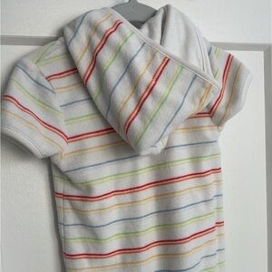 Striped Baby Hooded Romper // Short Sleeve Rainbow Stripe